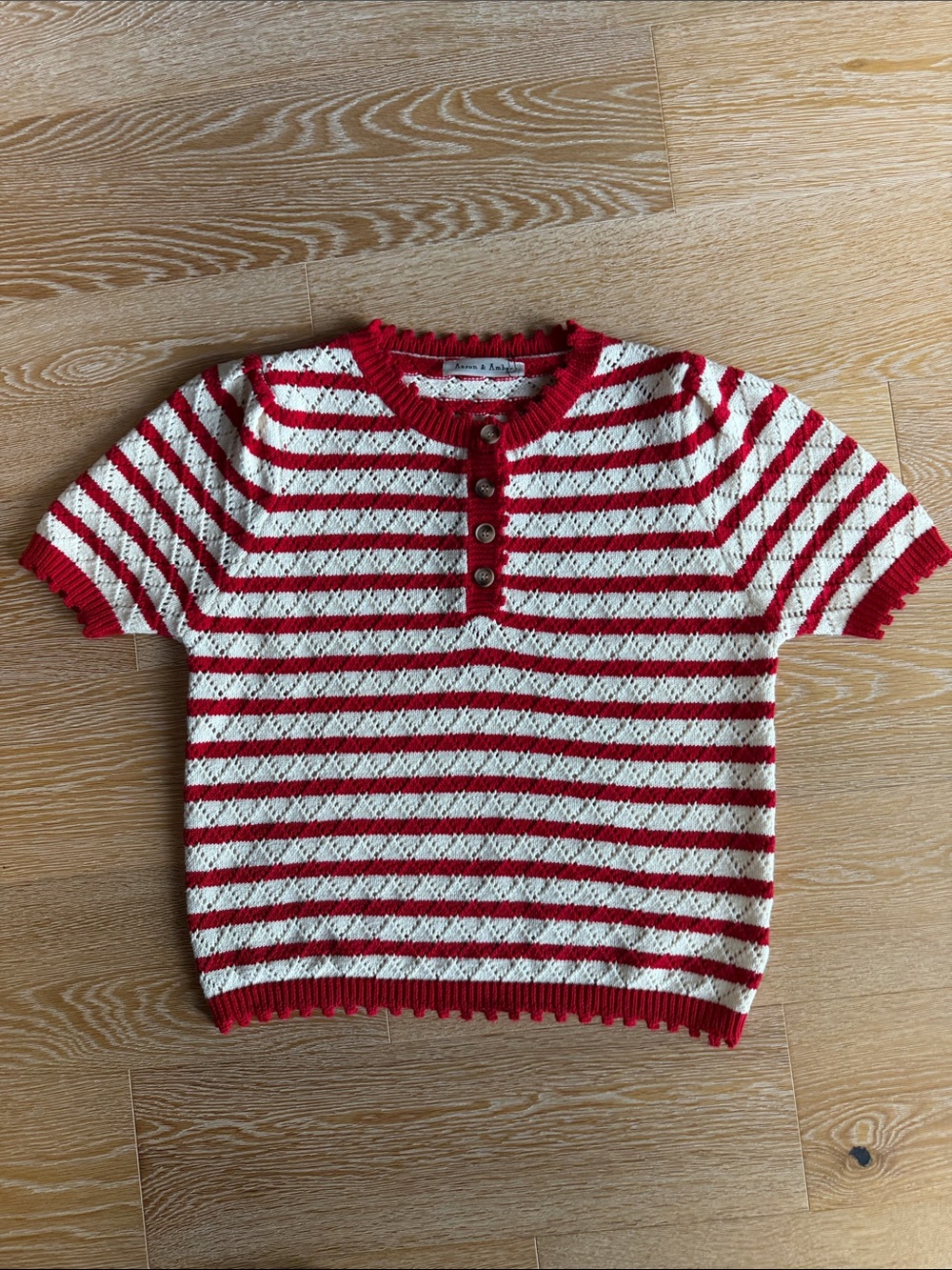 Cotton short sleeved striped sweater